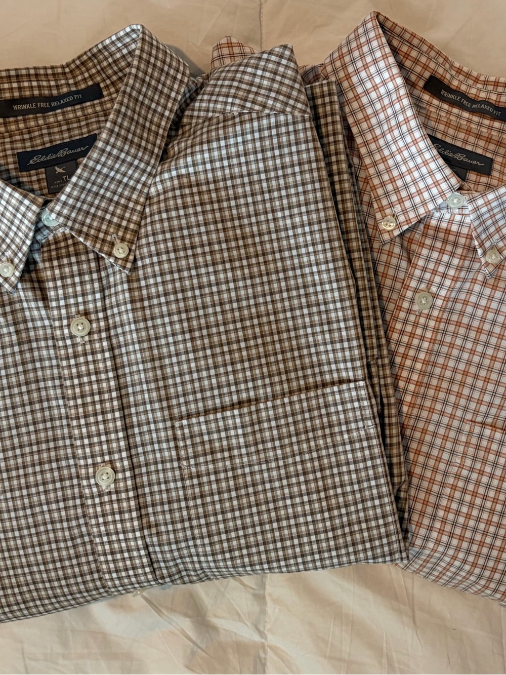 Eddie Bauer Brown Plaid Button-Down Shirts - Wrinkle Free Relaxed Fit